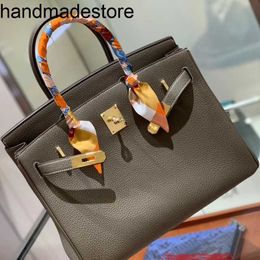 Bag Thread Sewn BK Wax Platinum Luxury Women's French Togo Handbag 25/30cm Handmade Genuine Leather