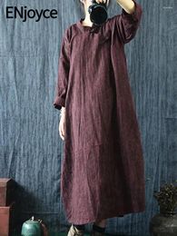 Casual Dresses 2024 Spring Women Vintage Slanted Placket Cotton Linen Jacquard Dress Robes Ladies Loose Retro Robe Maxi