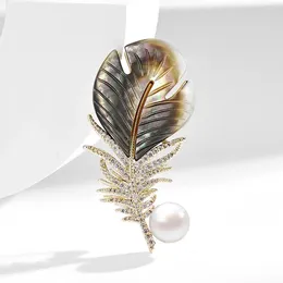 Brooches Feather Leaves Pearl Rhinestones Metal Suit Brooch Fashion Clothing Accessory Jewelry For Women Men Wedding Bridal Party