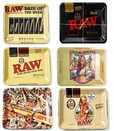 RAW Cartoon Tobacco Rolling Metal Smoking Tray 6 Styles 18012515mm Cigarette Trays Brass Plate Herb Handroller Roll Case Roller 5000647