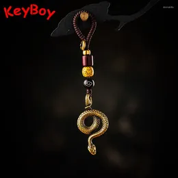 Keychains Vintage Brass Snake Rope Keychain Pendant Men Car Key Chain Ring Hanging Jewellery Copper Zodiac Animal Figurines Fashion Keyring