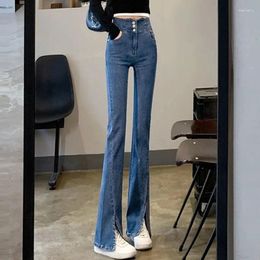 Women's Jeans Vintage High Waist Flare Women Elastic Tight Washde Split Denim Trousers Fashion Blue Skinny Straight Bell-Bottom Pants