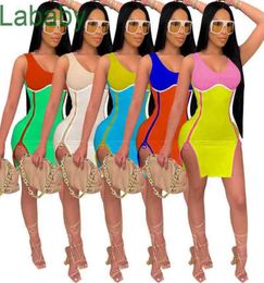 Women Dress Designer Sexy Summer Digital Printing Breast Wrapped Double Zipper Sleeveless Skirt Split Buttock Dresses 5 Colours9976671