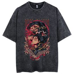 Anime Attack On Titan TShirt Hip Hop Oversized Streetwear Vintage Printed Washed Short Sleeve T Shirt Summer Cotton Male Tops 240428