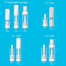 C7 Full Ceramic Carts Bulb Pyrex Fat Glass Cartridge 0.5ml 1.0ml 2.0ml Vape Oil Atomizer 10.5mm Diameter 510 Batteries Compatible