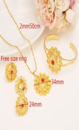 New Ethiopia Bride 14 k Yellow Solid Fine Gold Filled Jewelry Sets Full With Stone African Ethnic Gifts Eritrean Habesha Wedding5002107