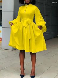 Plus Size Dresses 5XL Elegant Women White Yellow Dress Fashion Casual Solid Lantern Long Sleeve African Office Ball Gown Vestidos