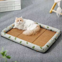 Cat Beds Furniture MADDEN Summer Cat Bed Lightweight Breathable Pet Rattan Mat Cat Nest Mat Ice Nest Dog Bed Cat Cool Nest Small Dogs d240508