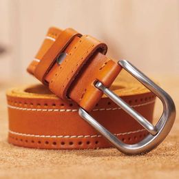 Belts Vintage Men Belts Of Genuine Leather Luxury Design Pin Buckle Belts For Jeans Sewing thread Waist Strap Belt ceinture homme Y240507