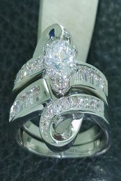 Fashion Jewellery Mystic Divinity Jewellery 5A zircon cz 10KT White Gold Filled Wedding Ring Set Sz 510 8930167