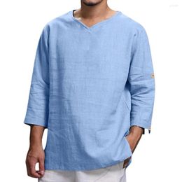 Men's T Shirts Summer Blouse Casual Trend Cotton And Tops Comfortable Loose Fashion Small V-neck Nine Points Sleeve