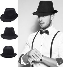 Wide Brim Hats Jazz Top Hat Men039s Black Classic Fedora Autumn And Winter British Style Woolen Panama Gentleman Whole5325428