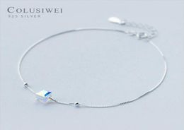 Colusiwei Genuine 925 Sterling Crystal Cube Silver Anklet for Women Charm Bracelet of Leg Ankle Foot Accessories Fashion9908521