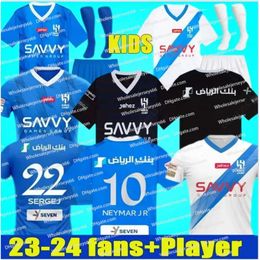 23 24 NEYMAR JR MITROVIC Hal Ilal Saudi Soccer Jerseys 2023 2024 NEVES SERGEJ SALEM Football Shirt MALCOM Home Third 3Rd Jerseys Abdullah Men Kids Kit Soccer Sets