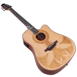 Guitar 41 Inch 6 String Acoustic Guitar Solid Spruce Wood Top Natural Colour Cutaway Design Folk Guitar New Arrival