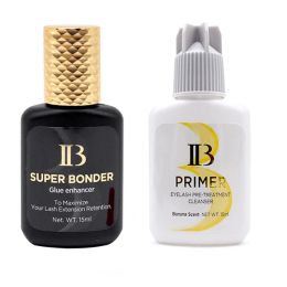 Eyelashes 2 Bottles 15ml IB Super Bonder Eyelash Extension Glue Fixing Agent IB Primer Premium Clear False Lash Adhesive Suppliers Shop