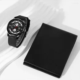 Wristwatches 2PCS Fashion Men Quartz Wallet Watch Set For Business Luxury Casual Round Pointer Calendar