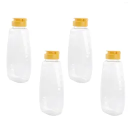 Storage Bottles 4PCS Honey Squeeze Bottle Jars Seasoning With Lids Container For Store Cafe Kitchen Home ( 500g Capacity )