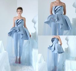 Azzi Osta 2019 Blue Jumpsuits Prom Dresses Simple Strapless Neck Cheap Celebrity Party Gowns Peplum Long Formal Evening Dress3284136
