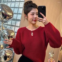 Women's Sweaters Retro Solid Colour Round Neck Hollow-out Long Sleeve Pullover 2024 Winter Elegant Sweet Bottoming Sweater For Women