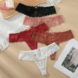 Women's Panties CINVIK Women Underwear Sexy Thong Lace Mid Rise Solid Color Hollow T-back Breathable Comfortable Lingerie Tangas