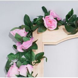 Decorative Flowers Wreaths 1pcs Artificial Flowers Vine 16 heads Rose DIY Wedding Decoration Wall Hanging Garland Plants Fake Flower Home Room Decor boho