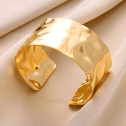 Charm Bracelets Classic Wrinkle Texture Openning Bangle Bracelet For Women Exquisite Cuff Bracelet Gold Color Stainless Steel Hand Ornament Gift