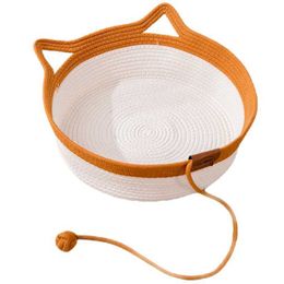 Cat Beds Furniture Pet cat nest rattan woven cat nest grass woven Scratching post teddy nest mat cool summer corn skin felt hair generation d240508