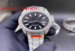 NEW iced out stainless steel 39mm shiny case black face automatic smooth sweeping hands diamonds everythere in buckle high quality9199552