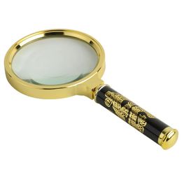 5X Magnifying Glass Golden Dragon Handle Magnifier Mini Pocket Handheld Microscope Reading Jewelry Loupe Magnifiers