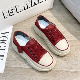 2024 New Little White Shoes Student Leisure Sports Thick Sole Breathable Red Board Shoes GAI