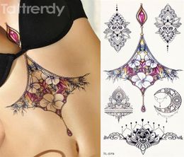 1 Sheet Women Sternum Jewelry Tattoo Temporary Body Chest Waist Art Tattoo Sticker Cool Sexy Choker Pendant Under Breast Designs T9059941