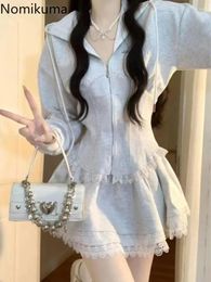 Work Dresses Casual Two Piece Sets Women Clothing Tunic Hooded Sweatshirts High Waist A-lline Mini Skirt Outfits Patchwork Lace Chic Y2k