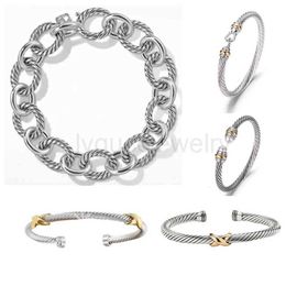 DY bracelet designer cable bracelets fashion jewelry for women men gold silver Pearl head cross bangle Bracelet open cuff dy jewelry man party christmas gift