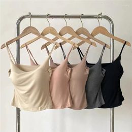 Women's Tanks Sweet Girl Casual Chest Pad Short Camisole Spring/summer Pure Sexy Slim Fit Strap Tank Top Fashion Female Clothes