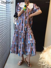 Party Dresses Summer A-Line Dress Women Striped Print Fashion Ruffle Pleated Ladies Korean Style Loose Casual Short Sleeve Woman