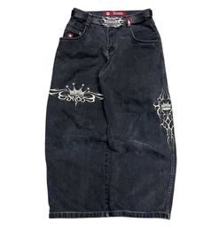 Shorts maschile jnco jeans New Mens harajuku retrò hip hop cranio ricamo larghi jeans pantaloni in denim 90s strt wide gothic strtwear t240507