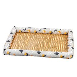 Cat Beds Furniture Cartoon Print Pet Summer Mat Cat Cooling Bed Comfortable Rattan Mat Cat Sleeping Nest d240508