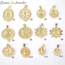 10PCS Gold Colour Micro Pave CZ Virgin Mary JESUS Charms Pendant Findings Jewellery 0927 267Q