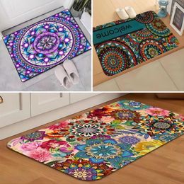 Carpets Mandala Flower Printed Door Mat Non Slip Kitchen Bathroom Rug Home Bedroom Decoration Washable Porch Hallway Entrance