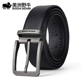 Belts BISON DENIM Genuine Leather Alloy Pin Buckle Luxury Brand Leather Strap Belt for Men Vintage Designer Belt High Quality N71741 Y240507