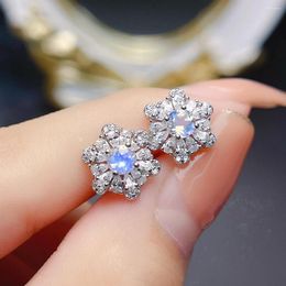 Stud Earrings Moonstone Wedding 925 Sterling Silver Natural Flower For Gift