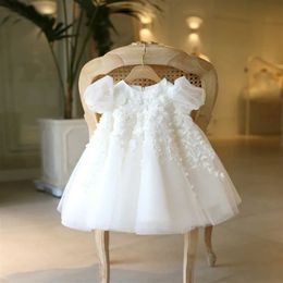 Christening dresses Baptist high waisted princess dress white baby birthday wedding flower girl fluffy custom communication Q240507