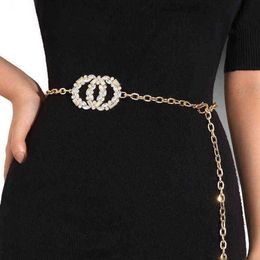 Women Fashion Water Diamond Metal Adjustable Waist Chain Belt Elegant Flash diamond 105cm Waist Chain Women Dress Belt party