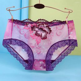Women's Panties Transparent Mesh Briefs Women Ultra Thin Underwear Flower Lace Skin-Friendly See Through Underpants Woman's Sexy Knicker