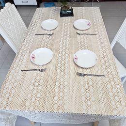 Customized various styles of rural hollowed out woven faux handmade crochet tablecloth