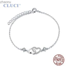 Chain CLUCI Silver 925 Pendant Necklace with Adjustable Chain Length Womens 925 Pure Silver Double Heart Jewellery DB002SB XW