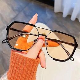 Sunglasses Europe And The United States Fashion Double Beam Large Frame Polygon Concave Shape Tide