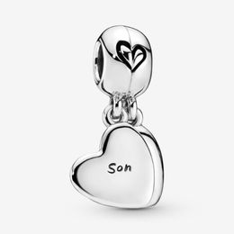 100% 925 Sterling Silver Mother & Son Heart Split Dangle Charms Fit Original European Charm Bracelet Fashion Women DIY Jewelry Accessor 254Q