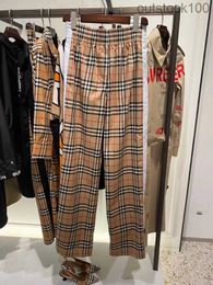 Senior Specialty Stores Quality Buurberlyes Pants Chequered Pants Womens Chequered Black Edge Wide Leg Casual Pants Straight Leg Pants with Real Logo